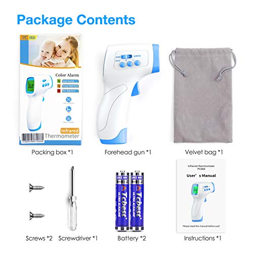 Termómetro infrarrojos IDOIT termómetro de frente sin contacto para adultos niños bebé Termómetro digital con alarma de fiebre, función de memoria y pantalla LCD
