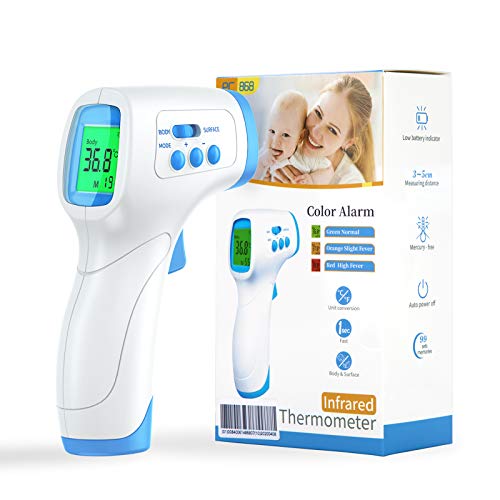Termómetro infrarrojos IDOIT termómetro de frente sin contacto para adultos niños bebé Termómetro digital con alarma de fiebre, función de memoria y pantalla LCD