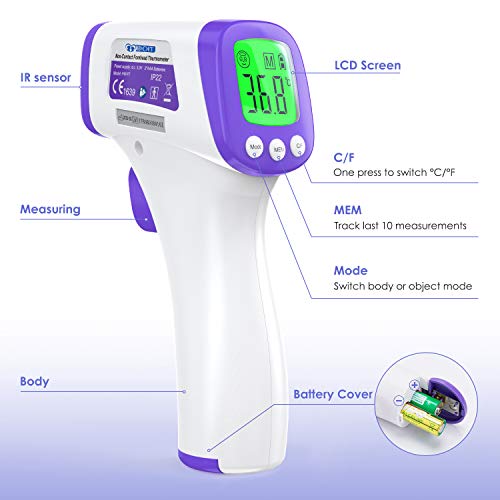 Termometro Infrarrojos IDOIT termometro infrarrojos sin contacto termometro frontal pantalla digital función de memoria y lecturas precisas y en tiempo real