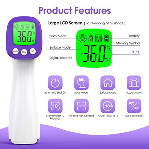 Termometro Infrarrojos, JOYSKY Termometro Digital Infrarrojo sin Contacto con Pantalla LCD y Alarma de Fiebre, Termómetro Laser médico para Bebé, Adulto, Temperatura Corporal y de Objeto