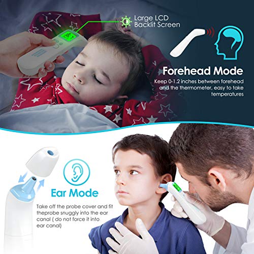 Termómetro Infrarrojos, KKmier Termometro de oído sin Contacto con Pantalla LCD Termómetro Digitales Médico para Bebé, Niños, Adulto, Ambiente y Objetos