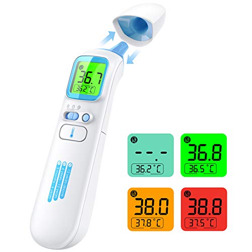 Termómetro Infrarrojos, KKmier Termometro de oído sin Contacto con Pantalla LCD Termómetro Digitales Médico para Bebé, Niños, Adulto, Ambiente y Objetos