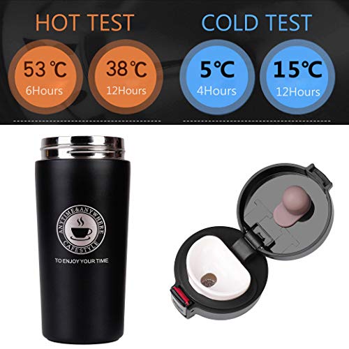 Termo,Termo de Café Matraz de Acero Inoxidable Aislado Diseño a Prueba de Fugas Para Bebidas Frías y Calientes Bebidas té Café Agua 380ML