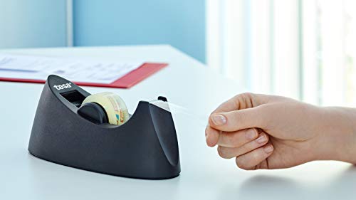 tesa 53918 Dispensador de Mesa Easy Cut Curve-Antideslizante, manejo Sencillo, Corte Limpio, Incl. 1 10 u opcionalmente 8 Rollos de tesafilm Transparente de 33 m:19 mm, Negro, 33M:19Mm