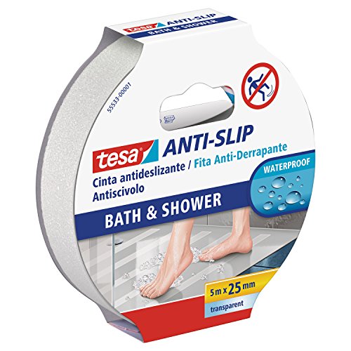 tesa 55533-00001-11 55533-00001-11-Cinta Antideslizante Baño y Ducha-5m x 25mm Transp, Standard