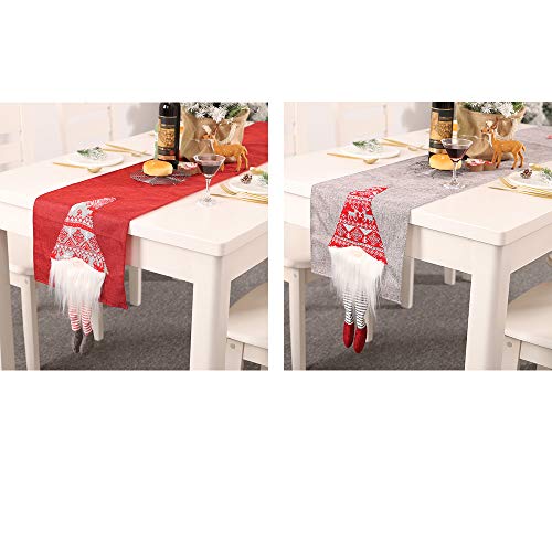 TETHYSUN Camino de Mesa de Navidad, 13 x 71 Pulgadas, Mantel de Lino Rojo con Barba Blanca y Patas largas Rudolf Mantel Individual para Bodas, Fiestas, decoración de Mesa de Navidad, Rojo, 180 x 33cm
