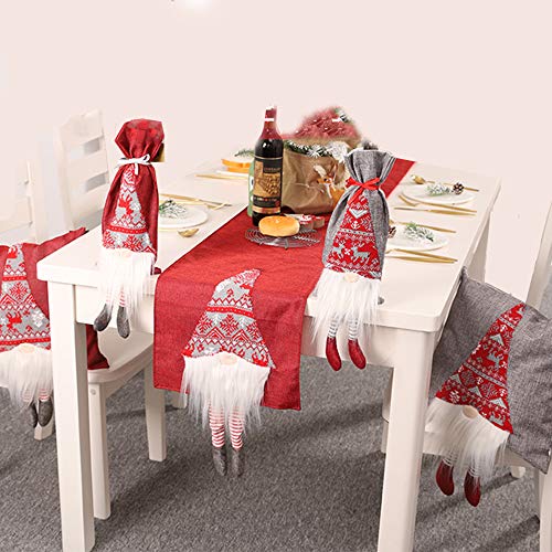 TETHYSUN Camino de Mesa de Navidad, 13 x 71 Pulgadas, Mantel de Lino Rojo con Barba Blanca y Patas largas Rudolf Mantel Individual para Bodas, Fiestas, decoración de Mesa de Navidad, Rojo, 180 x 33cm