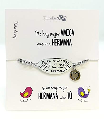Thäiba Bijoux Pulsera Plata Hermana, Te Quiero Hermana, La Felicidad es Estar con mi Hermana