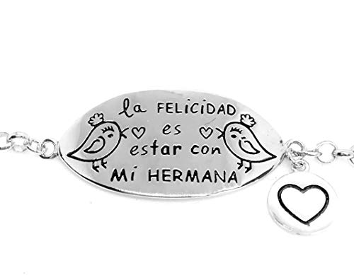 Thäiba Bijoux Pulsera Plata Hermana, Te Quiero Hermana, La Felicidad es Estar con mi Hermana