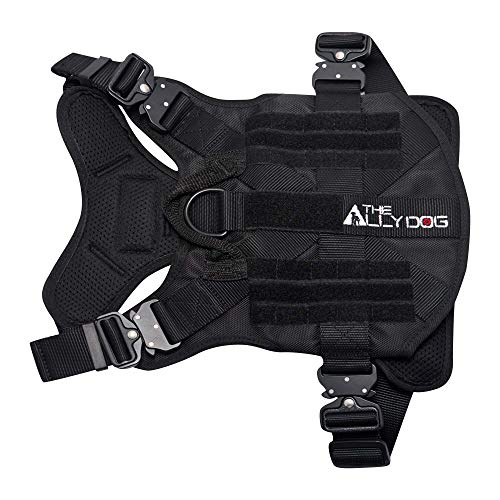 The Ally Dog Best arnés de perro de grado militar para perros que trabajan, correa fuerte I Cobra con hebilla, con secciones de velcro I ajustables, mango de control de retención I
