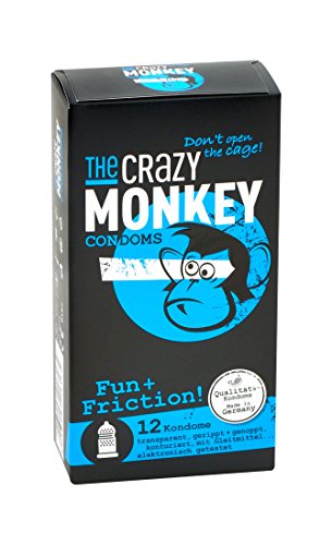 The Crazy Monkey Condoms - Fun+Fricition - con granos y acanalado para la máxima intensidad emocional - fabricado en látex de caucho natural - 12 condones - Made in Germany