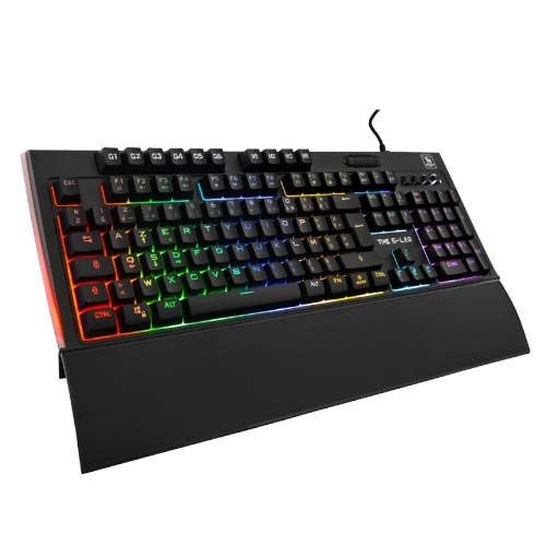 THE G-LAB Keyz Tellurium Teclado Gaming QWERTY Incluye Ñ - Teclado Gaming con Retroiluminación RGB Multicolor, Reposa Muñecas Magnético, 6 Teclas Macro y Anti-Ghosting – PC, PS4, Xbox One (Negro)