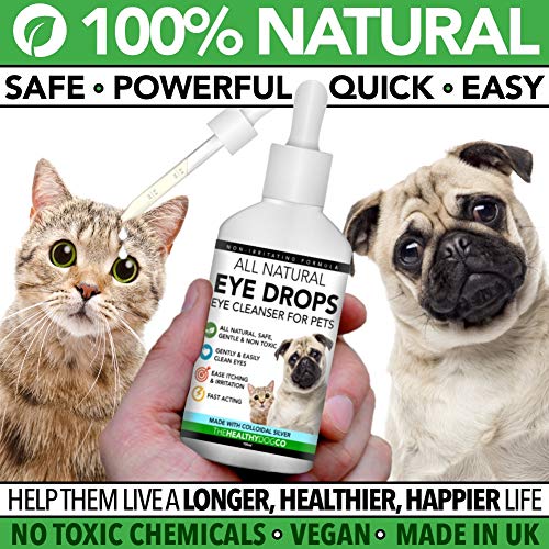 The Healthy Dog Co Colirio para Perros, Gatos y Mascotas - con Plata coloidal para conjuntivitis - Limpiador de Ojos Seguro y de acción rápida