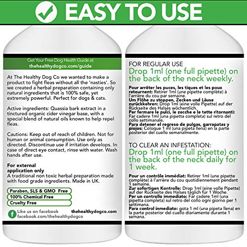 The Healthy Dog Co Solución para el Tratamiento y la prevención Natural de Las pulgas | Solución para Perros y Gatos | Mata, previene y controla Las pulgas, Las garrapatas y los piojos