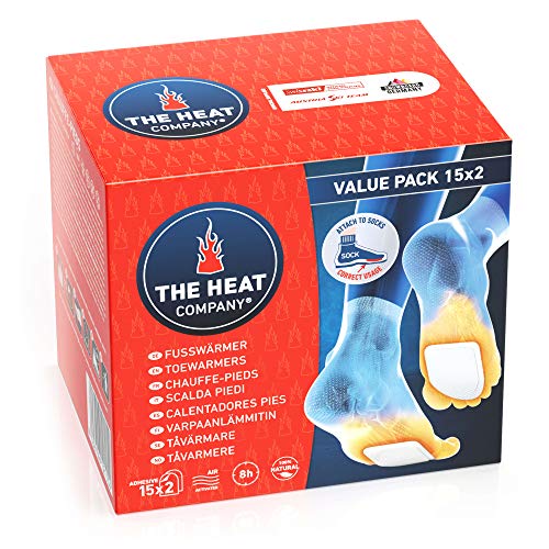 THE HEAT COMPANY Calentadores Pies - 15 Pares - Extra CÁLIDO - Adhesivo - 8 Horas de pies Calientes - Calor instantáneo - Activado por Aire - Puro Natural - para Todos Las Tallas