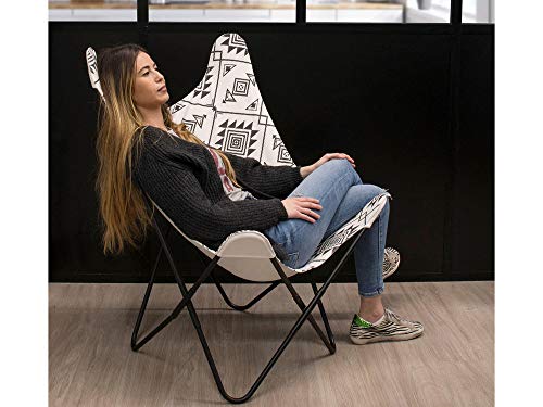 The Home Deco Factory – Sillón Mariposa, diseño étnico, Color Negro y Blanco, Metal, 74 x 79 x 101 cm