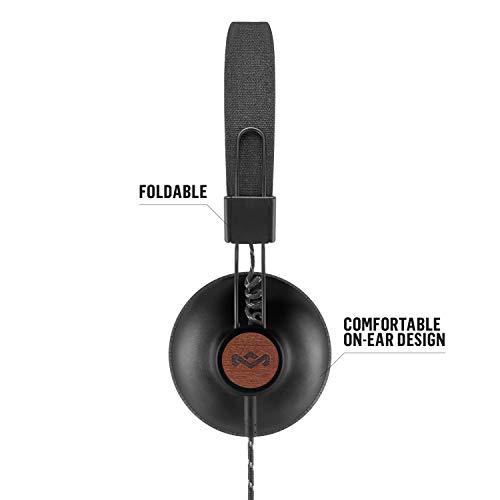 The House Of Marley Positive Vibration 2 Auriculares Plegables con Micrófono Integrado, con Aislamiento Acústico, amplificadores de 40 mm, Fabricados con Materiales Reciclables, Negro