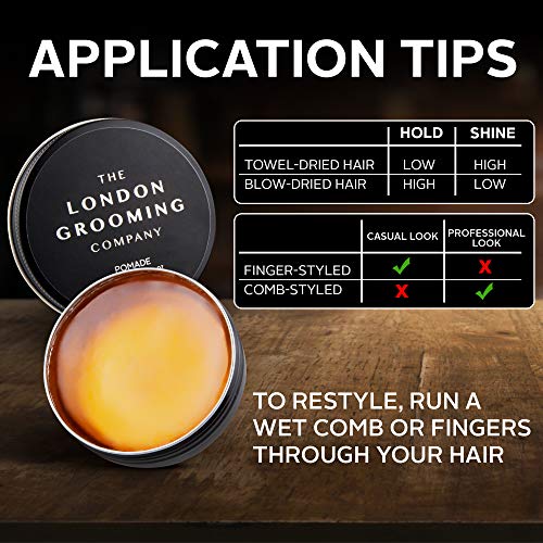 The London Grooming Company Pomada para Hombres – Fijación Fuerte, Producto de Cabello Basado en Agua – 100 ml / 3,4 oz fl – Aroma de Madera de Laúd Árabe