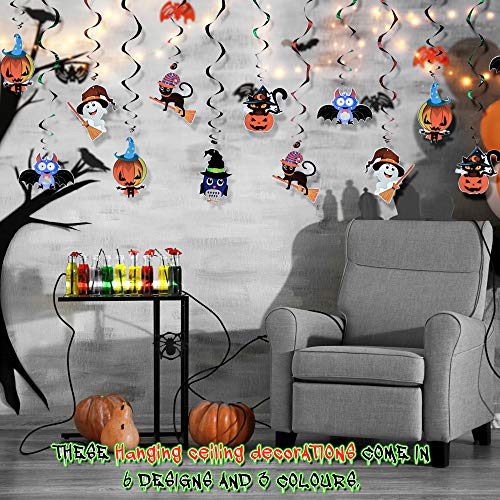 THE TWIDDLERS 36 Decoraciones Colgantes para Techo de Halloween - 6 Diseños Diferentes para Cielo Razo Casa Fiestas de Halloween- Decoración Festiva