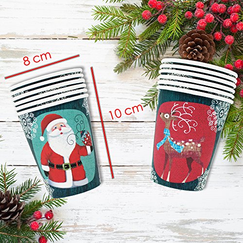 THE TWIDDLERS Vajilla Festiva para Fiesta de Navidad – Disenos Mesa Navidenos - Decoracion Desechable – Cena Vasos, Mantel, Platos y Servilletas