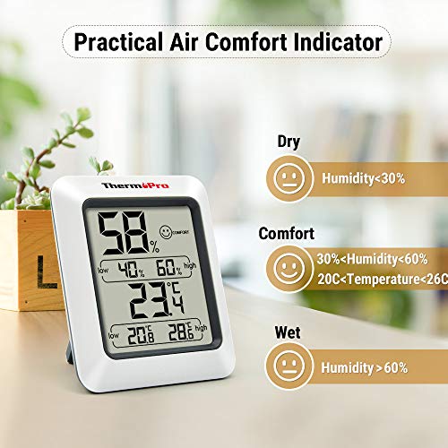 ThermoPro TP50 2 Piezas Termómetro Higrómetro Digital Medidor de Humedad y Temperatura Interior Termohigrómetro Profesional para Medición de Casa Habitación Hogar Oficina Ambiente