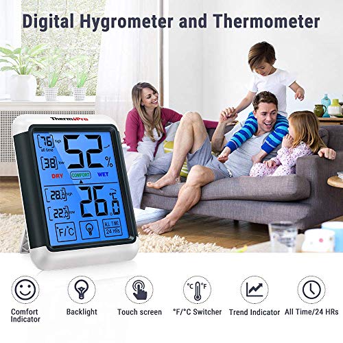 ThermoPro TP55 Termómetro Higrómetro de Interior para Casa Ambiente Medidor de Temperatura y Humedad Digital Termohigrómetro Profesional con Pantalla Táctil y Retroiluminación