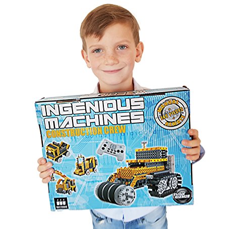 Think Gizmos Equipo de construcción para niños – Ingenious Machines a Control Remoto Kit de Construcción de Juguete (grúa, Carretilla elevadora, topadora y camión volquete)