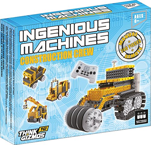 Think Gizmos Equipo de construcción para niños – Ingenious Machines a Control Remoto Kit de Construcción de Juguete (grúa, Carretilla elevadora, topadora y camión volquete)