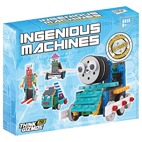 Think Gizmos Equipo de construcción para niños – Ingenious Machines a Control Remoto Kit de Construcción de Juguete (Robot Pato, Maquina de Fuego, Tren y Robot Esquiador)