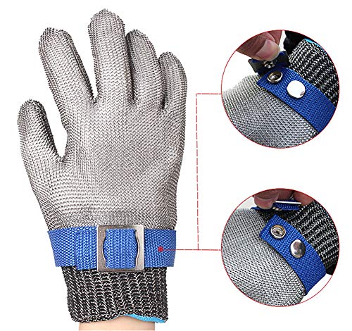 ThreeH Guantes resistentes al corte de acero inoxidable 316L Guantes de malla de alambre Guante de trabajo de protección de nivel 5 GL09 XS(Un guante)