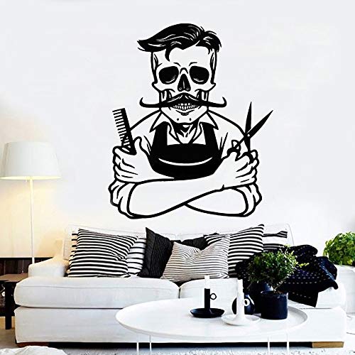 Tianpengyuanshuai Cool peluquería Esqueleto calcomanías peluquería peluquería Pelo Vinilo Decorativo Pared Pegatina peluquería Pegatina Ventana 75x90cm