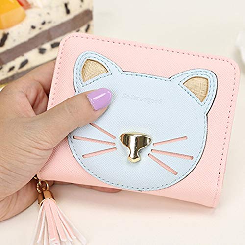 Tianxiangyuge Cartera Corta de la PU de la Borla de Gato Dorado Estudiantes Nariz Monedero (Color : Black)