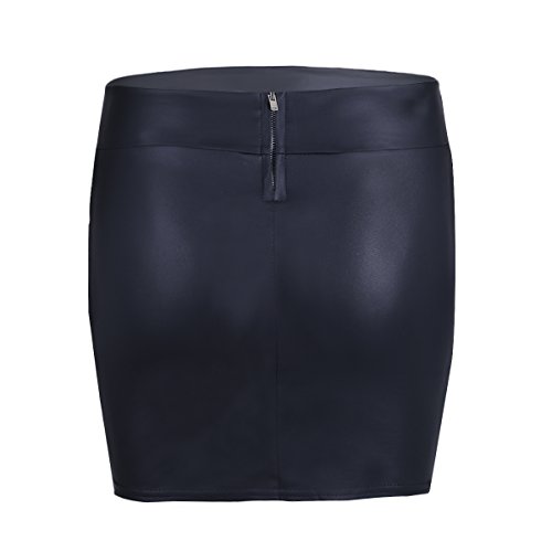 TiaoBug Mujer Falda Básica Recta de Tiro Alto Mini Falda de Imitación de Cuero Negro Clásica Cintura Alta Atractiva Talla Grande XXXL Negro S