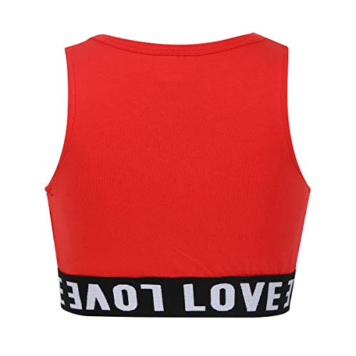 TiaoBug Sujetadores Deportivos Niñas de Danza Contemporanea Jazz Infántil Camiseta Tops sin Mangas Verano Crop Top de Actuación Gimnasia Baile Rojo 8-10 Años