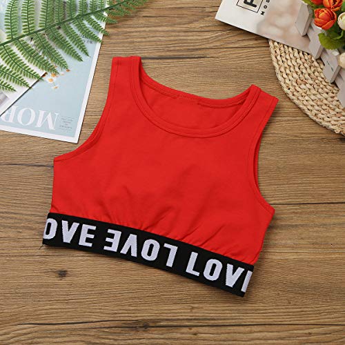 TiaoBug Sujetadores Deportivos Niñas de Danza Contemporanea Jazz Infántil Camiseta Tops sin Mangas Verano Crop Top de Actuación Gimnasia Baile Rojo 8-10 Años