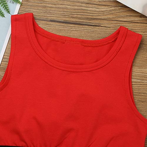 TiaoBug Sujetadores Deportivos Niñas de Danza Contemporanea Jazz Infántil Camiseta Tops sin Mangas Verano Crop Top de Actuación Gimnasia Baile Rojo 8-10 Años