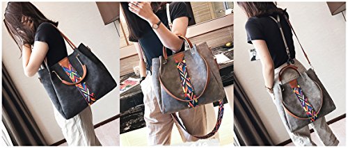 TIBES Bolso mujeres Monedero cuero sintético bolso sistema 2pcs Bolso de hombro vintage Bolsa de trabajo Negro