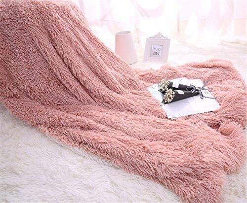 TIDWIACE - Manta suave y cálida y esponjosa de microfibra, piel sintética, cálida, elegante, acogedora con mantas sólidas para cama y sofá (rosa claro, 160 x 200 cm)