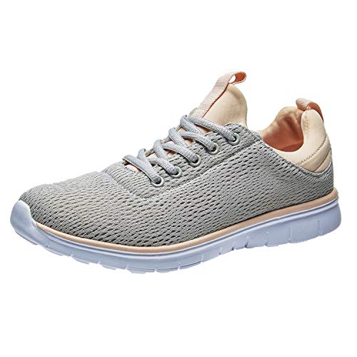 TIESTRA Zapatillas Deportivas de Mujer Ligero Respirable,Running Sneakers Mesh Gris 37