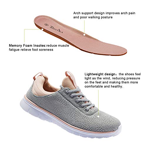 TIESTRA Zapatillas Deportivas de Mujer Ligero Respirable,Running Sneakers Mesh Gris 37