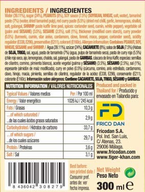 TIGER KHAN Salsa Satay de Cacahuetes para Cocina Asiática 300ml