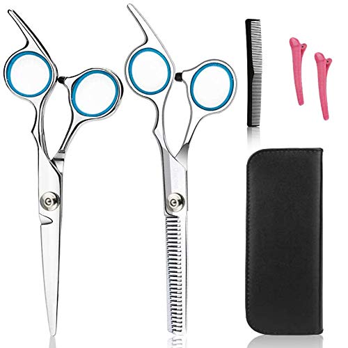 Tijeras Peluquería, Barbero Tijeras de Peluquería, Inicio Kit de Corte para El Cabello, Tijeras de Peluqueria de Acero Inoxidable Peluquería Salón Home Tijeras de Adelgazamiento Kit