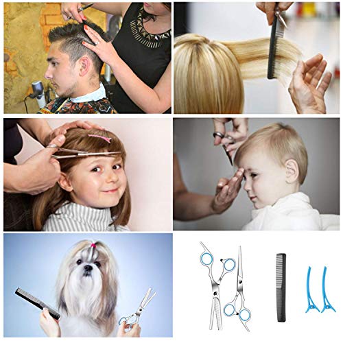 Tijeras Peluqueria Profesional con Navaja Kit Tijeras de Peluqueria completa Acero Inoxidable 6 pulgadas para Peluquero y Salón Tijeras Pelo Plateado,Azul