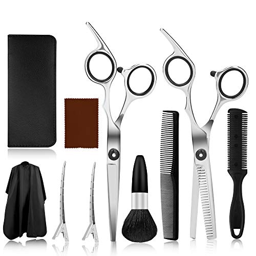 Tijeras Peluqueria Profesional, Juego de Tijeras Pelo, Juego de Tijeras de Acero Inoxidable Tijeras de Peluquería con Capa de Barbero y Peine de Maquinilla de Afeitar, Set Corte de Pelo Profesional