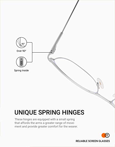 TIJN - Gafas de bloqueo de luz azul para mujeres y hombres, con marco de metal cuadrado vintage, filtro antifatiga de rayos azules dañinos - Plateado - Medium