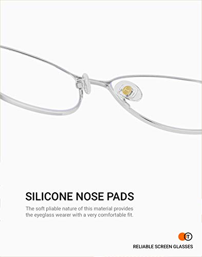 TIJN - Gafas de bloqueo de luz azul para mujeres y hombres, con marco de metal cuadrado vintage, filtro antifatiga de rayos azules dañinos - Plateado - Medium