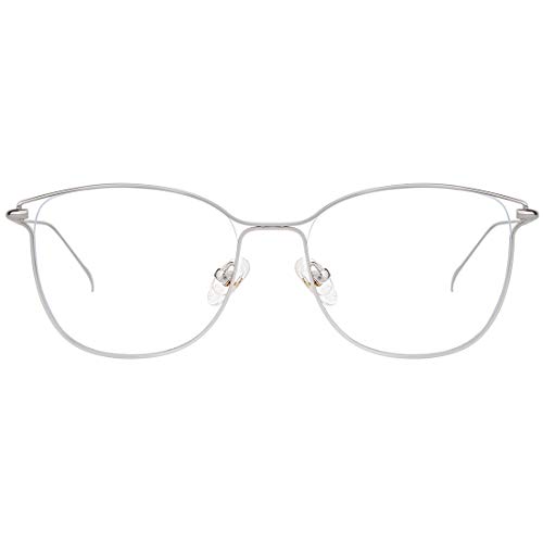 TIJN - Gafas de bloqueo de luz azul para mujeres y hombres, con marco de metal cuadrado vintage, filtro antifatiga de rayos azules dañinos - Plateado - Medium