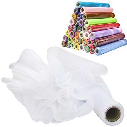 Time to Sparkle 26M X 29CM Rollo Organza de Tela Camino Mesa Silla Marcos Decoración Banquet Boda Fiesta (White)