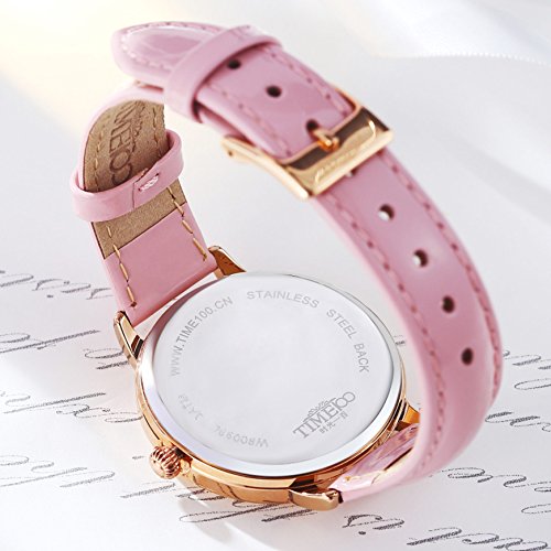 Time100 Reloj Cuarzo para Mujer de número Romano con Diamante de Color Rosa con segundero Ideas de Regalo para el día de la Madre