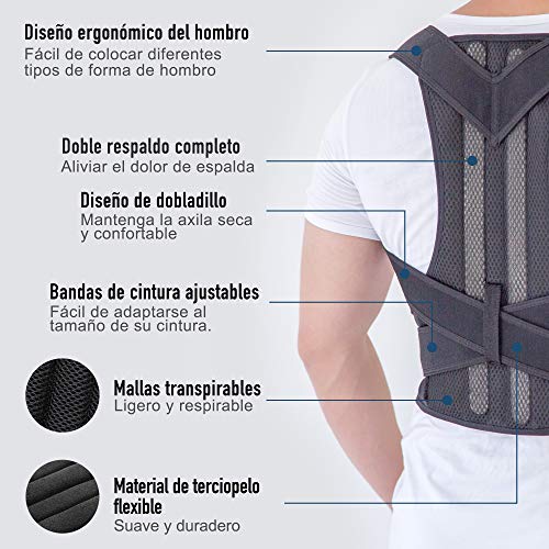 Tinifan Corrector Postura Espalda para Hombres y Mujeres, Proporciona Alivio del Dolor para Cuello, Espalda, Lumbares y Hombros, Ajustable y Transpirable, con Soporte para Columna y Cintura